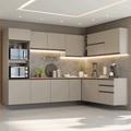 Cocina Integral Esquinera Flotante 465 cm Con Mueble para Horno Crema Nice Madesa