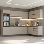 Cocina Integral Esquinera Flotante 465 cm Con Mueble para Horno Crema Nice Madesa