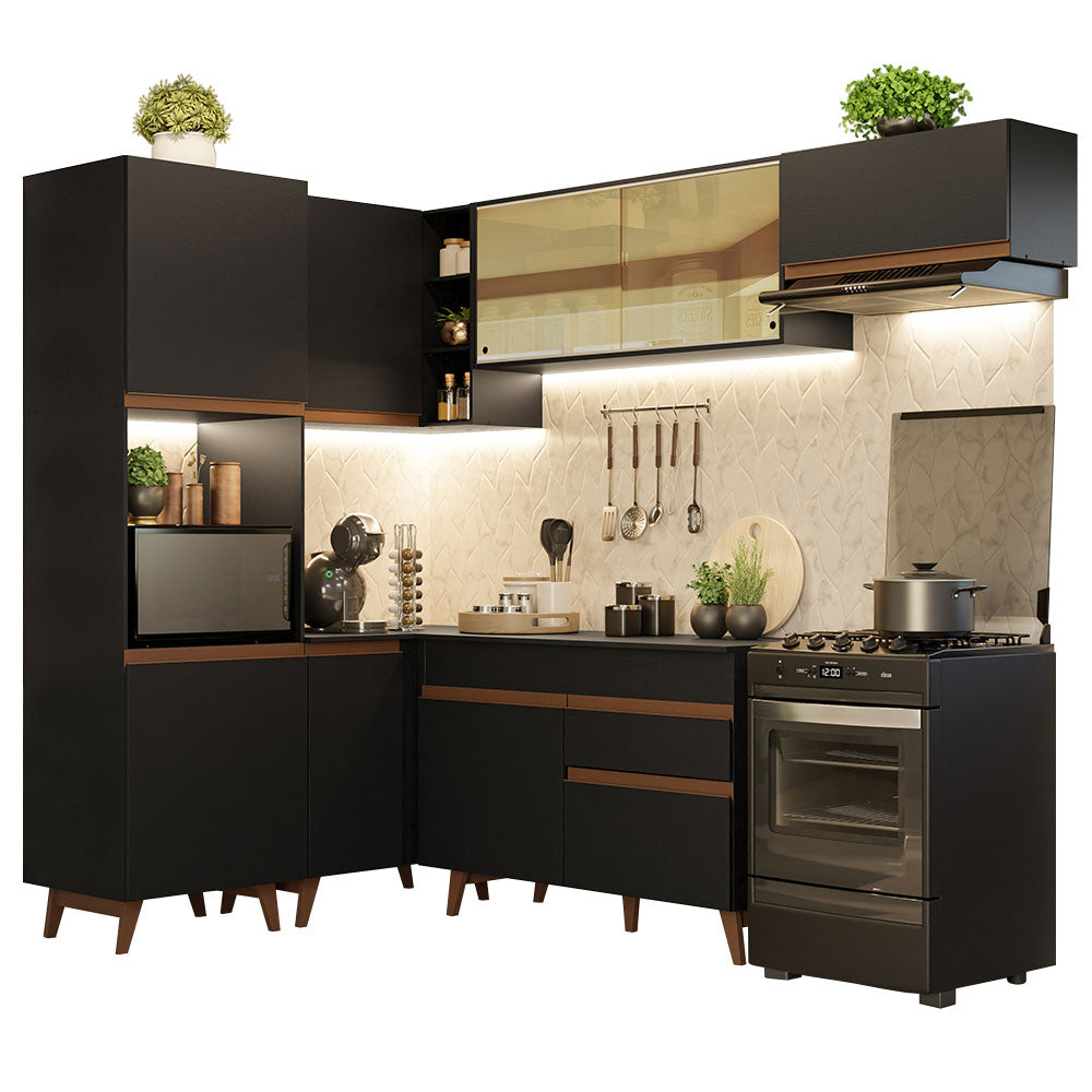 Cocina Integral Esquinera 392cm Negro Reims Madesa 03