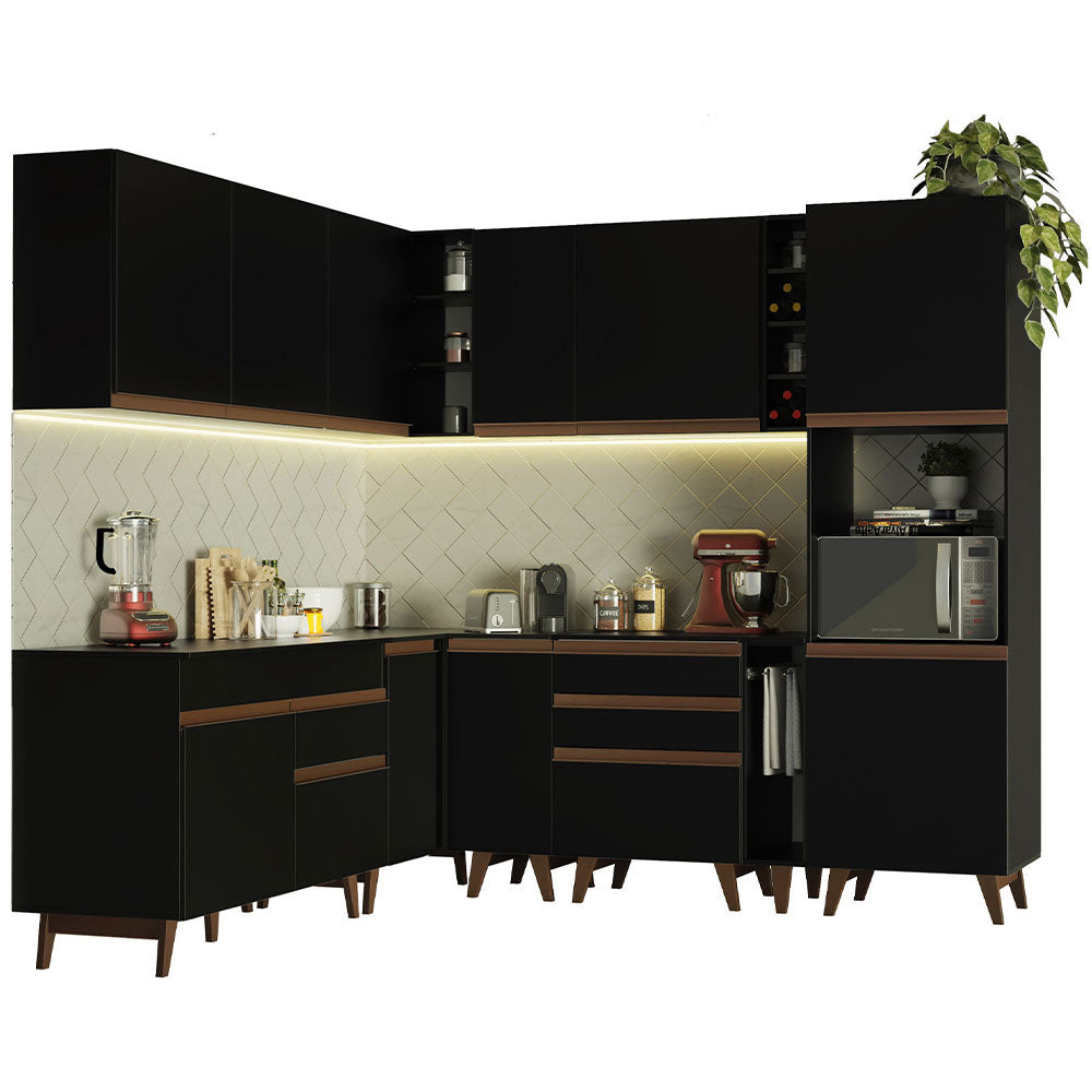 Cocina Integral Esquinera 437cm Negro Reims Madesa 01