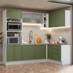 Cocina Integral Esquinera 399 cm Blanco/Verde Vik Madesa 01