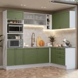 Cocina Integral Esquinera 399 cm Blanco/Verde Vik Madesa 01
