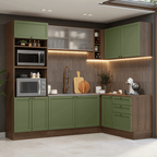 Cocina Integral Esquinera 399 cm Marrón/Verde Vik Madesa 01