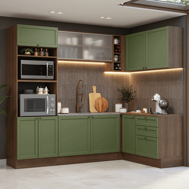 Cocina Integral Esquinera 399 cm Marrón/Verde Vik Madesa 01