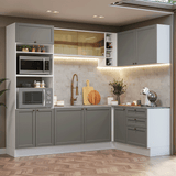 Cocina Integral Esquinera 399 cm Blanco/Gris Vik Madesa 02