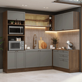 Cocina Integral Esquinera 399 cm Marrón/Gris Vik Madesa 02