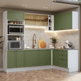 Cocina Integral Esquinera 399 cm Blanco/Verde Vik Madesa 02