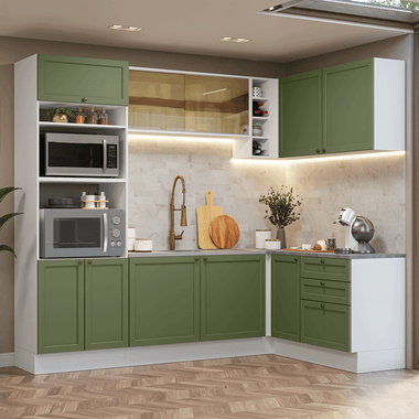 Cocina Integral Esquinera 399 cm Blanco/Verde Vik Madesa 02
