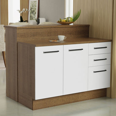 Isla de Cocina 120 cm 2 Puertas 3 Cajones Marrón/Blanco Agata Madesa