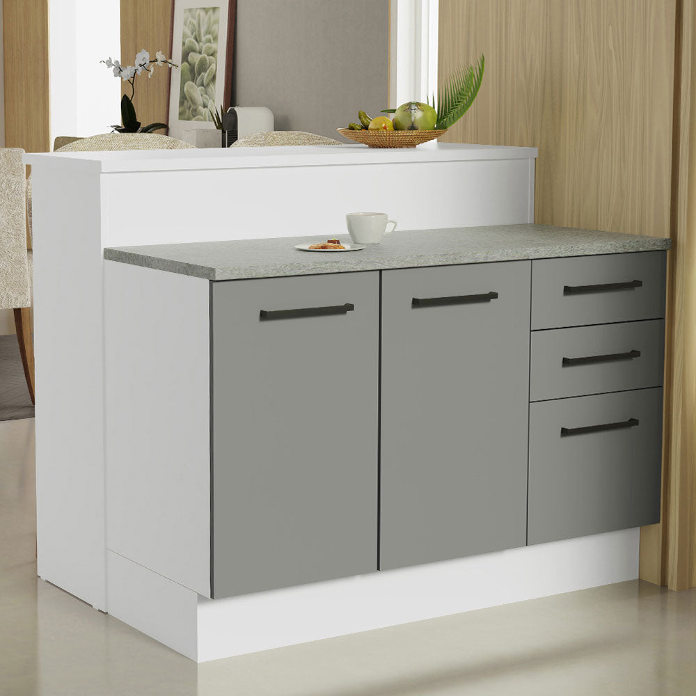 Isla de Cocina 120 cm 2 Puertas 3 Cajones Blanco/Gris Agata Madesa