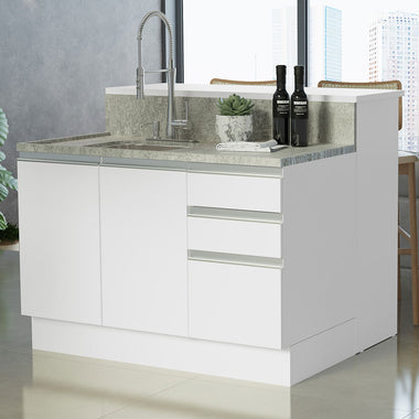 Isla de Cocina 120 cm 2 Puertas 3 Cajones Sin Encimera Blanco Glamy Madesa