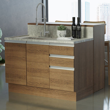 Isla de Cocina 120 cm 2 Puertas 3 Cajones Sin Encimera 120 cm Marrón Glamy Madesa
