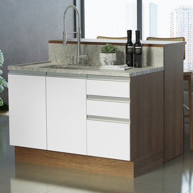 Isla de Cocina 120 cm 2 Puertas 3 Cajones Sin Encimera Marrón/Blanco Glamy Madesa