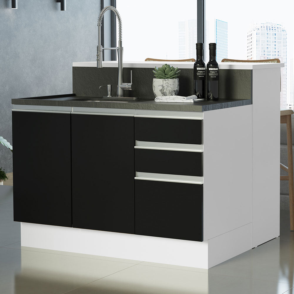 Isla de Cocina 120 cm 2 Puertas 3 Cajones Sin Encimera Blanco/Negro Glamy Madesa