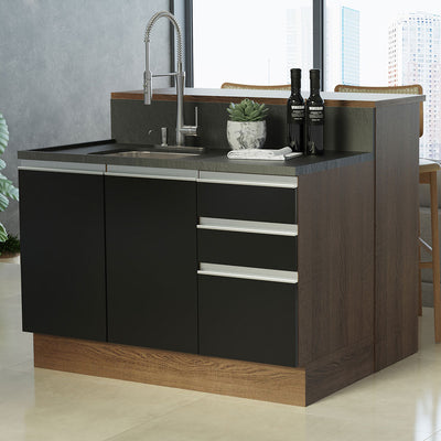 Isla de Cocina 120 cm 2 Puertas 3 Cajones Sin Encimera Marrón/Negro Glamy Madesa