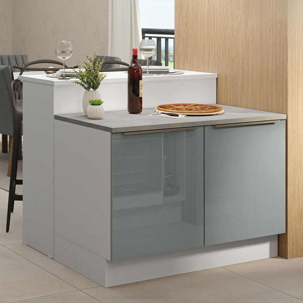 Isla de Cocina con Encimera y Gabinete Bajo 120 cm Blanco/Gris Lux