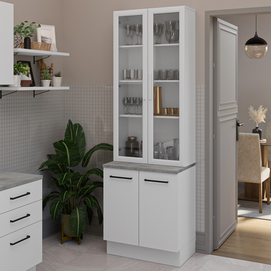 Kit Gabinete Bajo 2 Puertas y Vitrina 70 cm Blanco Agata Madesa