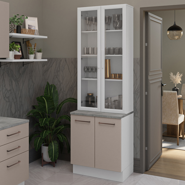 Kit Gabinete Bajo 2 Puertas y Vitrina 70 cm Blanco/Crema Agata Madesa