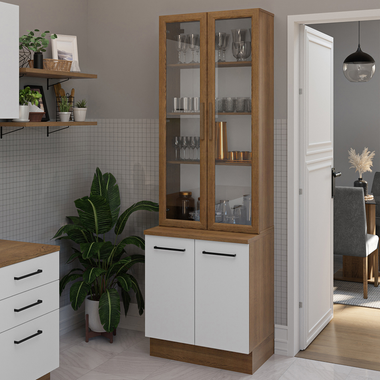 Kit Gabinete Bajo 2 Puertas y Vitrina 70 cm Marrón/Blanco Agata Madesa