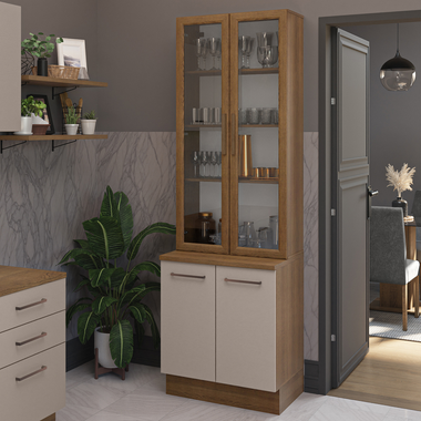Kit Gabinete Bajo 2 Puertas y Vitrina 70 cm Marrón/Crema Agata Madesa