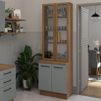 Kit Gabinete Bajo 2 Puertas y Vitrina 70 cm Marrón/Gris Agata Madesa