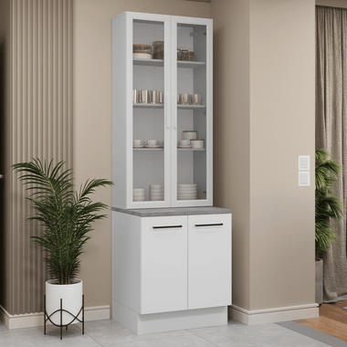 Kit Gabinete Bajo 2 Puertas y Vitrina 70 cm Blanco Agata Madesa