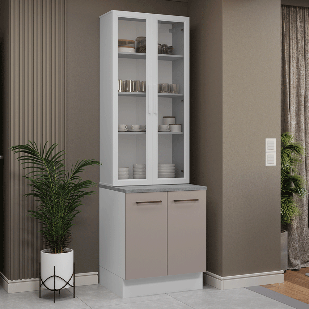 Kit Gabinete + Vitrina 70 cm Blanco/Crema Agata 02
