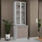 Kit Gabinete Bajo 2 Puertas y Vitrina 70 cm Blanco/Crema Agata Madesa