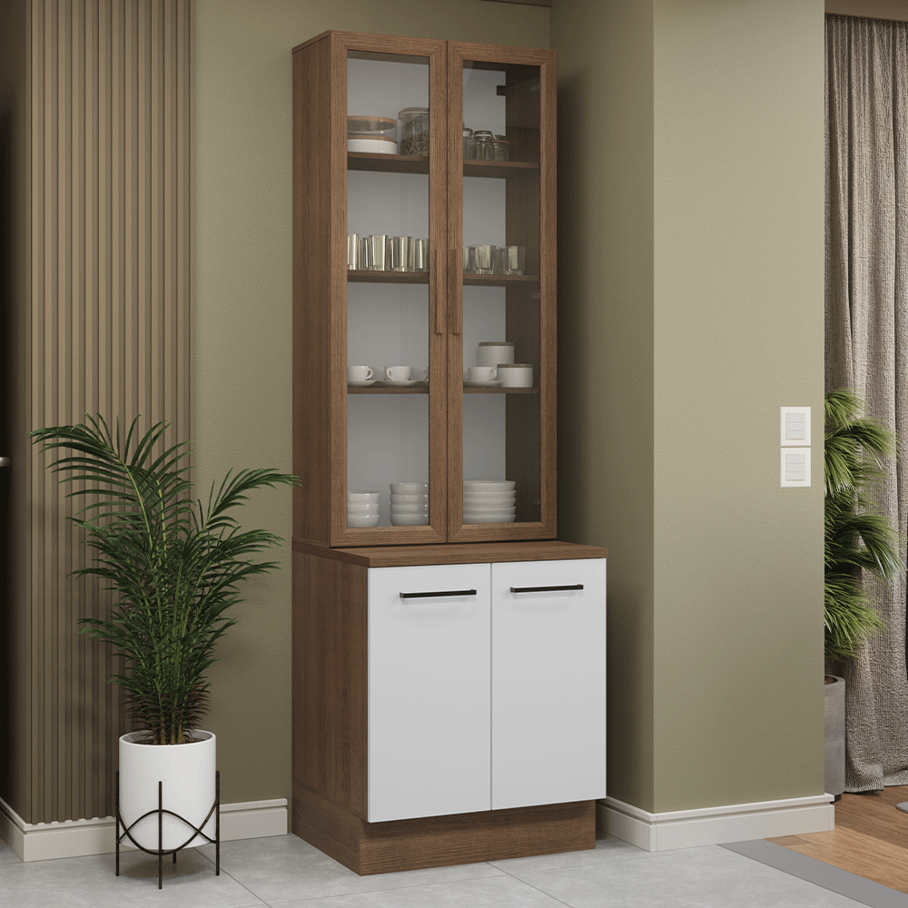 Kit Gabinete + Vitrina 70 cm Marrón/Blanco Agata 02