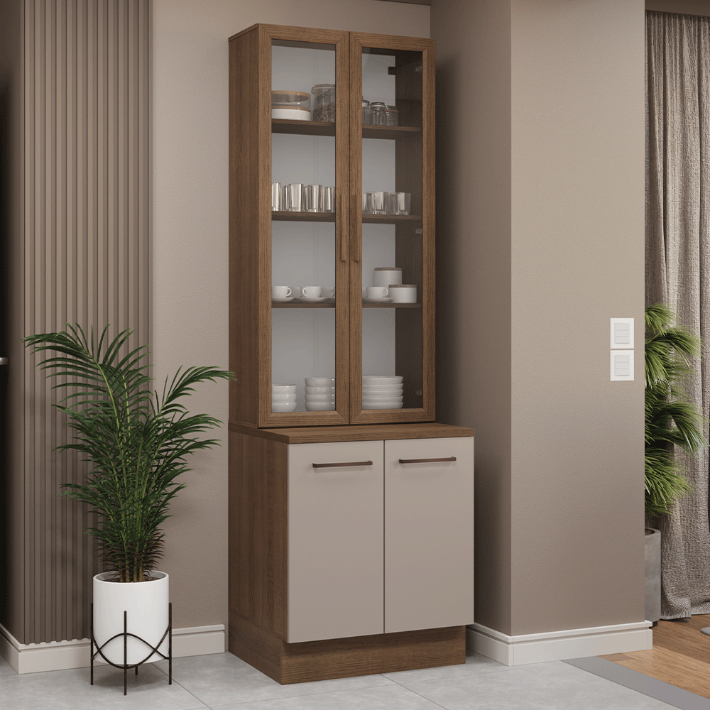 Kit Gabinete + Vitrina 70 cm Marrón/Crema Agata 02