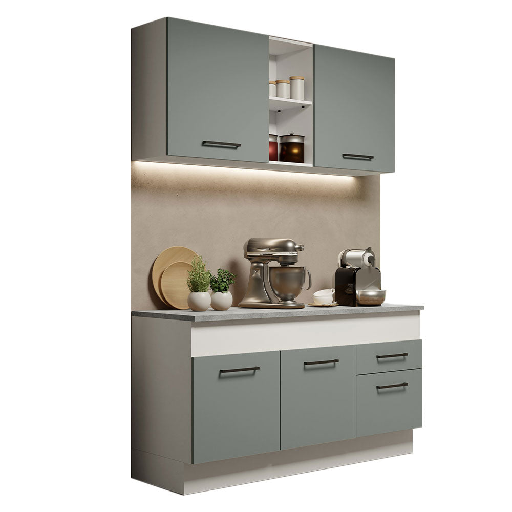 Cocina Compacta 150 x 52 cm 4 Puertas 2 Cajones Blanco/Gris Agata Madesa 01