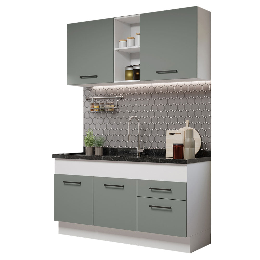 Cocina Compacta 150 x 52 cm 4 Puertas 2 Cajones Blanco/Gris Agata Madesa 02