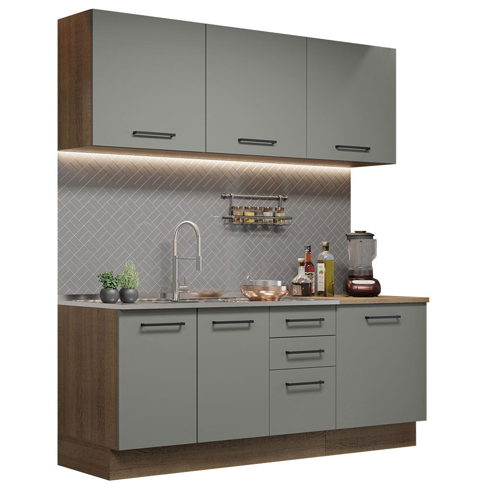 Cocina Compacta 180 x 52 cm 6 Puertas 3 Cajones Marrón/Gris Agata Madesa 01