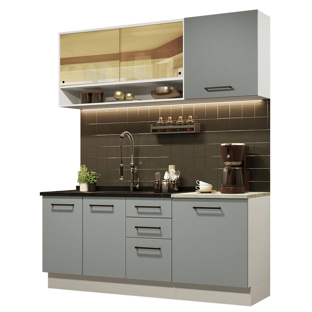 Cocina Compacta 180 x 52 cm 6 Puertas 3 Cajones Blanco/Gris Agata Madesa 02