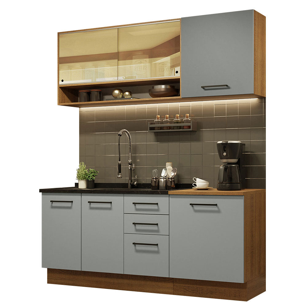 Cocina Compacta 180 x 52 cm 6 Puertas 3 Cajones Marrón/Gris Agata Madesa 02