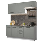 Cocina Compacta 180 x 52 cm 6 Puertas 3 Cajones Blanco/Gris Agata Madesa 03