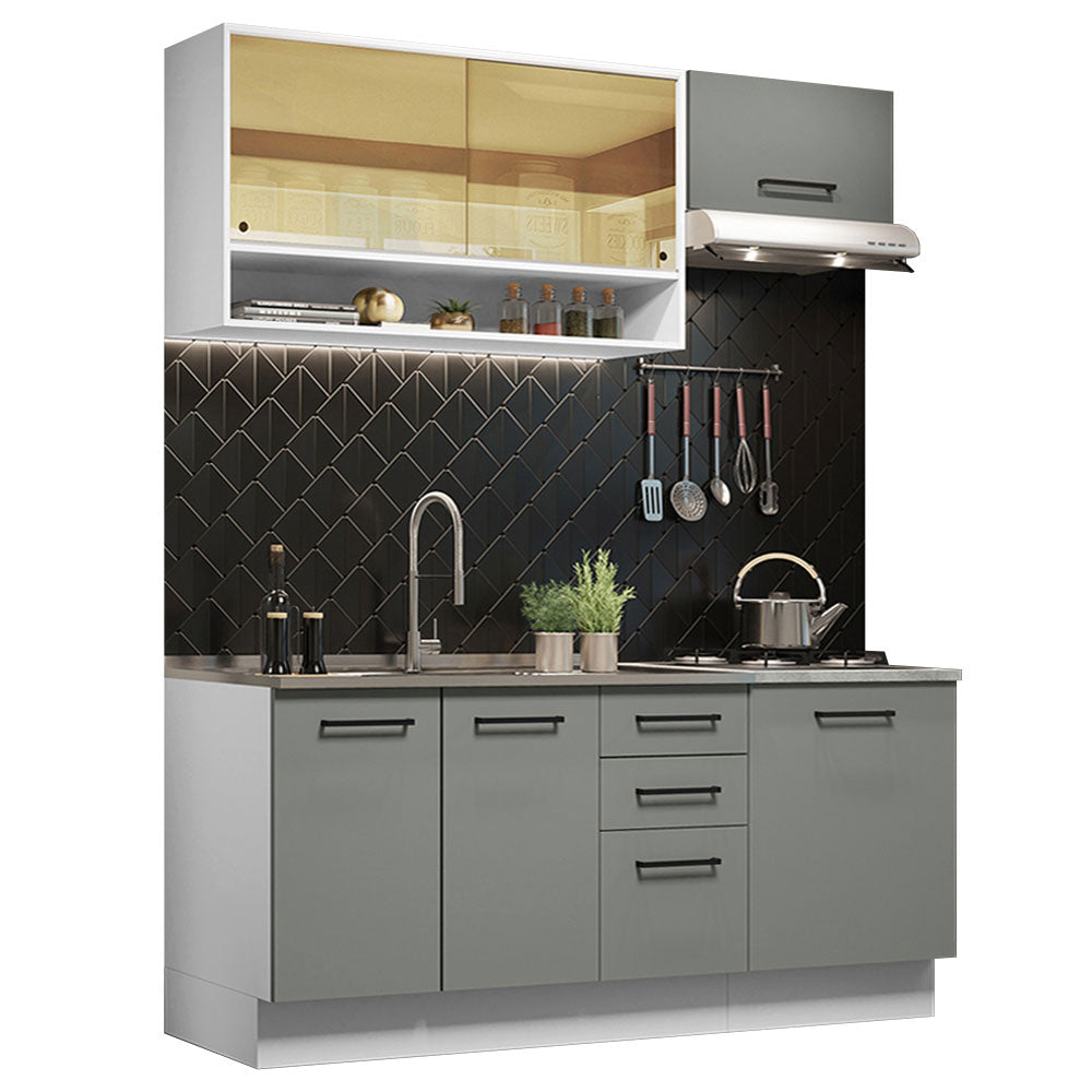 Cocina Compacta 180 x 52 cm 6 Puertas 3 Cajones Blanco/Gris Agata Madesa 04