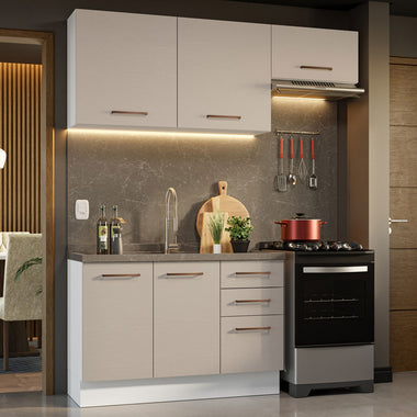 Cocina Compacta 180 cm Blanco/Crema Agata Madesa