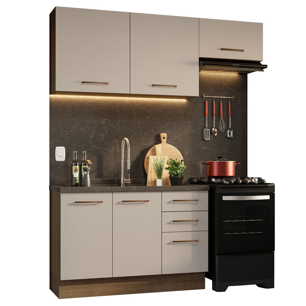 Cocina Compacta 180cm Marrón/Crema Agata 09