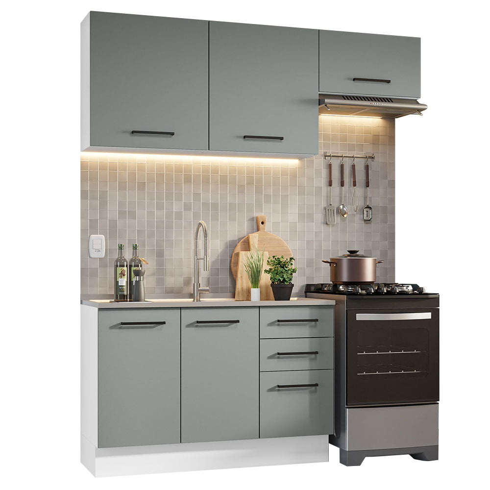 Cocina Compacta 180 x 52 cm 5 Puertas 3 Cajones Blanco/Gris Agata Madesa