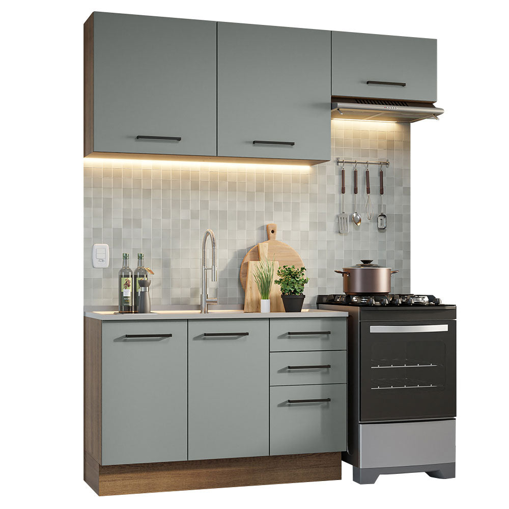 Cocina Compacta 180 x 52 cm 5 Puertas 3 Cajones Marrón/Gris Agata Madesa