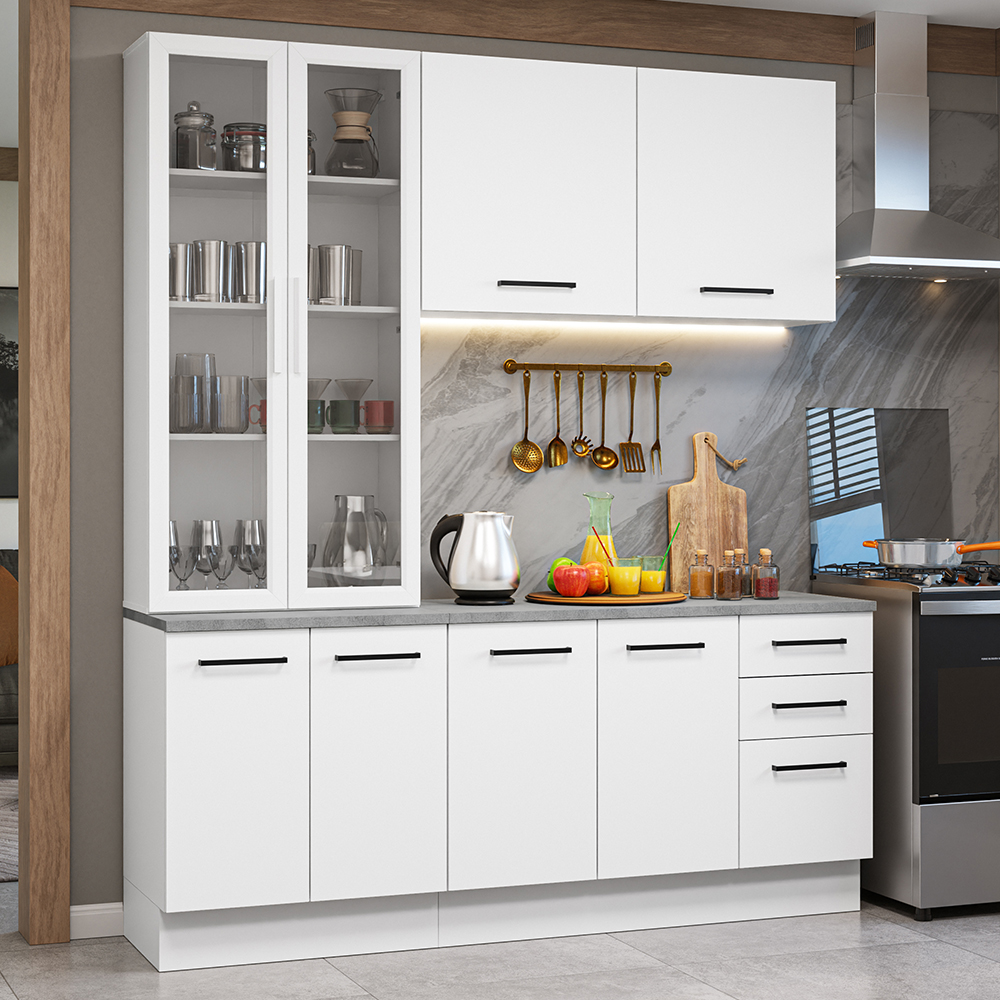 Cocina Compacta 190 cm Con Vitrina Blanco Agata Madesa