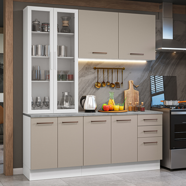 Cocina Compacta 190 cm Con Vitrina Blanco/Crema Agata Madesa
