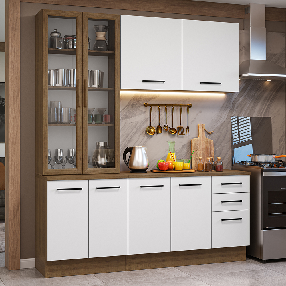 Cocina Compacta 190 cm Con Vitrina Marrón/Blanco Agata Madesa