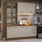 Cocina Compacta 190 cm Con Vitrina Marrón/Crema Agata Madesa