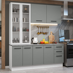 Cocina Compacta 190 cm Con Vitrina Blanco/Gris Agata Madesa