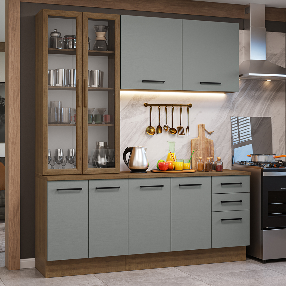 Cocina Compacta 190 cm Con Vitrina Marrón/Gris Agata Madesa