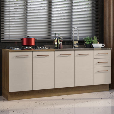 Kit 2 Gabinetes Bajos de Cocina 200 cm Sin Encimera Marrón/Crema Agata Madesa