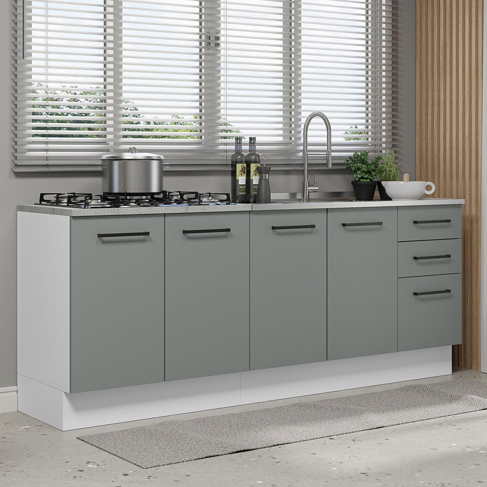 Kit 2 Gabinetes Bajos de Cocina 200 cm Sin Encimera Blanco/Gris Agata Madesa