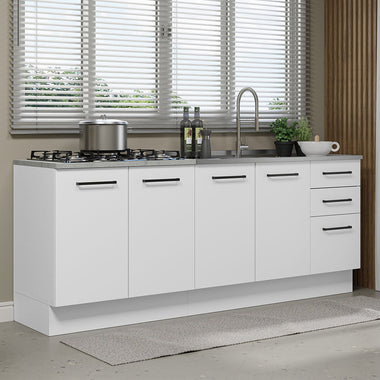 Kit 2 Gabinetes Bajos de Cocina 200 cm Con Fregadero Blanco Agata Madesa